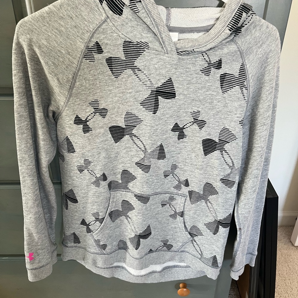 Kids Under Armour Light Gray Hoodie with Black Bow Pattern